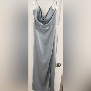 Dusty Blue Azazie Naomie Stretch Satin Dress size A8